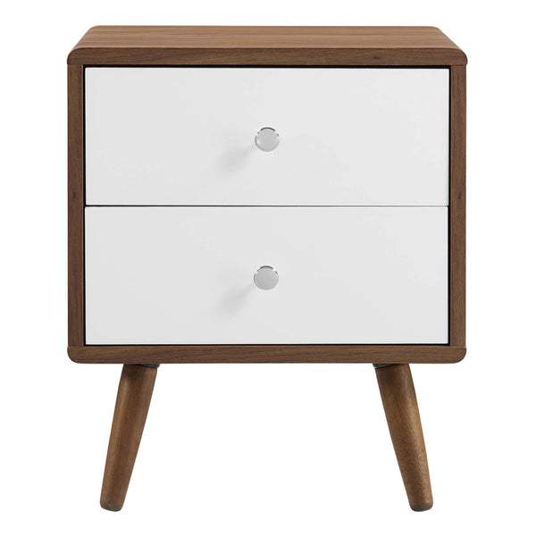 Modway Furniture Transmit 2-Drawer Nightstand - Mid-Century Modern Walnut Finish with White Lacquer Drawers MOD-7017-WAL-WHI