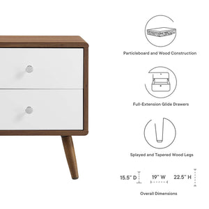 Modway Furniture Transmit 2-Drawer Nightstand - Mid-Century Modern Walnut Finish with White Lacquer Drawers MOD-7017-WAL-WHI
