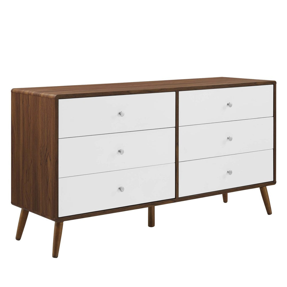Modway Furniture Transmit 60" Dresser - Mid-Century Modern Walnut Finish with Chrome Pulls & Ample Storage Drawers MOD-7022-WAL-WHI