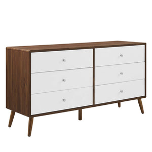 Modway Furniture Transmit 60" Dresser - Mid-Century Modern Walnut Finish with Chrome Pulls & Ample Storage Drawers MOD-7022-WAL-WHI