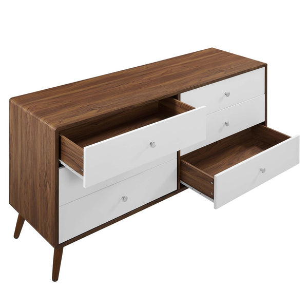Modway Furniture Transmit 60" Dresser - Mid-Century Modern Walnut Finish with Chrome Pulls & Ample Storage Drawers MOD-7022-WAL-WHI