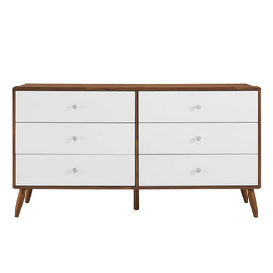Modway Furniture Transmit 60" Dresser - Mid-Century Modern Walnut Finish with Chrome Pulls & Ample Storage Drawers MOD-7022-WAL-WHI
