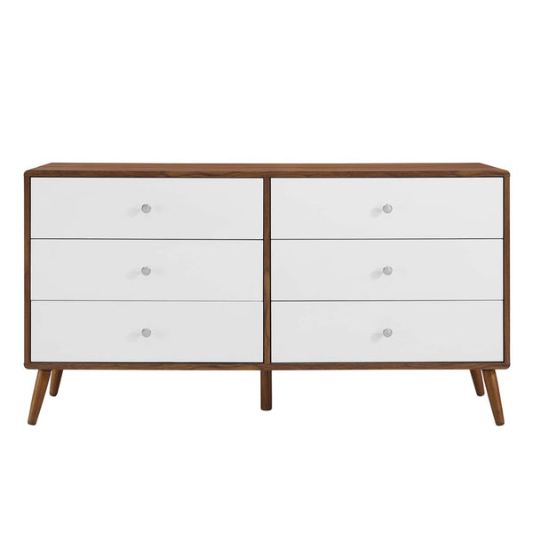 Modway Furniture Transmit 60" Dresser - Mid-Century Modern Walnut Finish with Chrome Pulls & Ample Storage Drawers MOD-7022-WAL-WHI