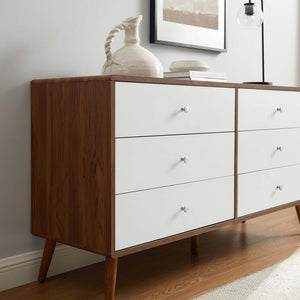 Modway Furniture Transmit 60" Dresser - Mid-Century Modern Walnut Finish with Chrome Pulls & Ample Storage Drawers MOD-7022-WAL-WHI