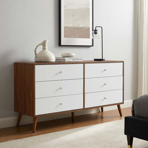 Modway Furniture Transmit 60" Dresser - Mid-Century Modern Walnut Finish with Chrome Pulls & Ample Storage Drawers MOD-7022-WAL-WHI