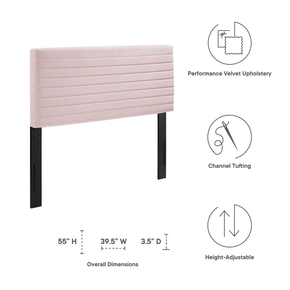 Modway Furniture Tranquil Twin Headboard by Modway - Stylish Pink Velvet, Adjustable Height & Luxe Channel Tufting MOD-7023-PNK