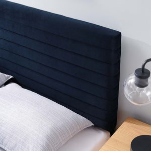 Modway Furniture Tranquil Full/Queen Headboard by Modway - Stylish Velvet Upholstered Design for Modern Bedrooms Midnight Blue MOD-7024-MID