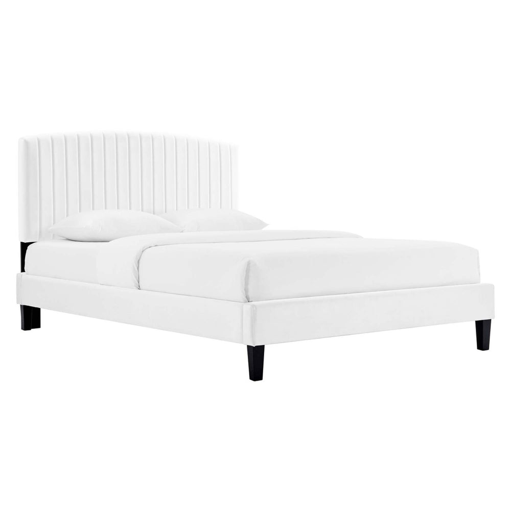 Modway Furniture Alessi Performance Velvet Full Platform Bed - Luxurious Tufted Design with Sturdy Support & Style MOD-7037-WHI