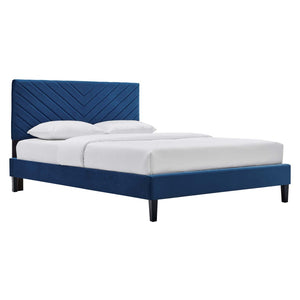 Modway Furniture Roxanne Chevron Tufted Performance Velvet Full Platform Bed - Glam Deco Style for Modern Bedrooms Navy MOD-7038-NAV