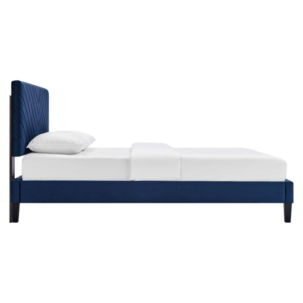 Modway Furniture Roxanne Chevron Tufted Performance Velvet Full Platform Bed - Glam Deco Style for Modern Bedrooms Navy MOD-7038-NAV