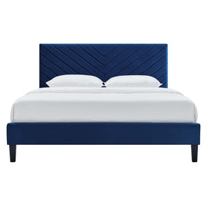 Modway Furniture Roxanne Chevron Tufted Performance Velvet Full Platform Bed - Glam Deco Style for Modern Bedrooms Navy MOD-7038-NAV