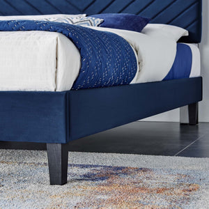 Modway Furniture Roxanne Chevron Tufted Performance Velvet Full Platform Bed - Glam Deco Style for Modern Bedrooms Navy MOD-7038-NAV