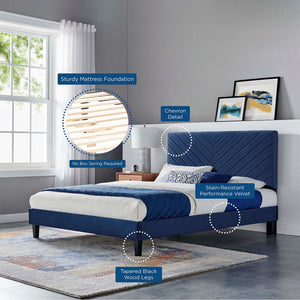 Modway Furniture Roxanne Chevron Tufted Performance Velvet Full Platform Bed - Glam Deco Style for Modern Bedrooms Navy MOD-7038-NAV