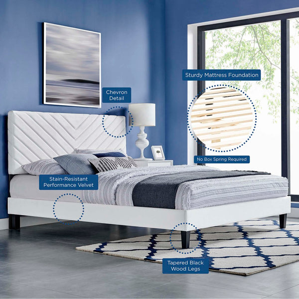 Modway Furniture Roxanne Chevron Tufted Performance Velvet Full Platform Bed - Glam Deco Style for Modern Bedrooms White MOD-7038-WHI