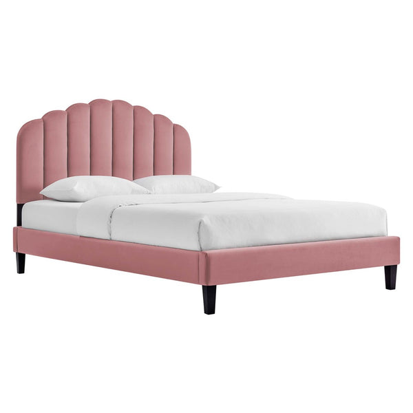 Modway Furniture Daisy Channel Tufted Performance Velvet Twin Platform Bed – Glamorous Deco Style & Durability Dusty Rose MOD-7043-DUS