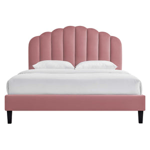 Modway Furniture Daisy Channel Tufted Performance Velvet Twin Platform Bed – Glamorous Deco Style & Durability Dusty Rose MOD-7043-DUS