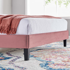 Modway Furniture Daisy Channel Tufted Performance Velvet Twin Platform Bed – Glamorous Deco Style & Durability Dusty Rose MOD-7043-DUS