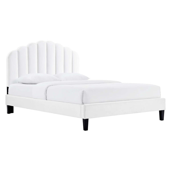 Modway Furniture Daisy Channel Tufted Performance Velvet Twin Platform Bed – Glamorous Deco Style & Durability White MOD-7043-WHI