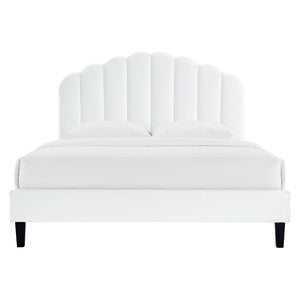 Modway Furniture Daisy Channel Tufted Performance Velvet Twin Platform Bed – Glamorous Deco Style & Durability White MOD-7043-WHI