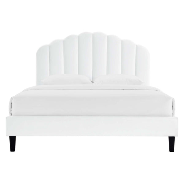 Modway Furniture Daisy Channel Tufted Performance Velvet Twin Platform Bed – Glamorous Deco Style & Durability White MOD-7043-WHI