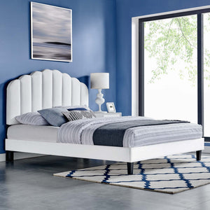 Modway Furniture Daisy Channel Tufted Performance Velvet Twin Platform Bed – Glamorous Deco Style & Durability White MOD-7043-WHI
