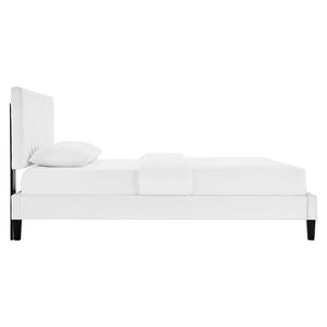 Modway Furniture Roxanne Chevron Tufted King Platform Bed - Luxe Performance Velvet with Sturdy Support & Style MOD-7046-WHI