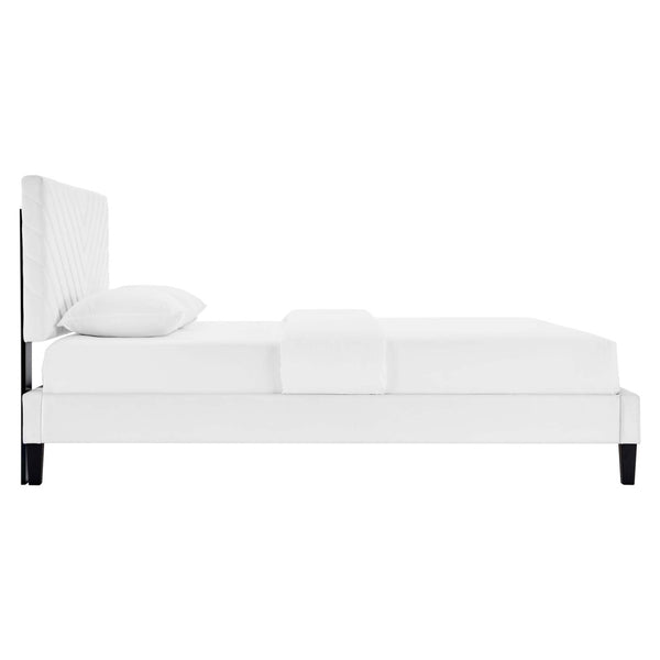 Modway Furniture Roxanne Chevron Tufted King Platform Bed - Luxe Performance Velvet with Sturdy Support & Style MOD-7046-WHI