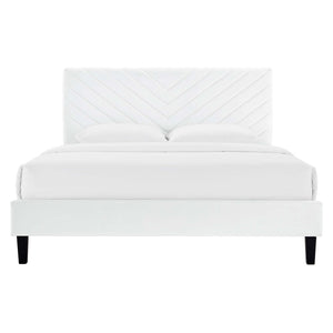 Modway Furniture Roxanne Chevron Tufted King Platform Bed - Luxe Performance Velvet with Sturdy Support & Style MOD-7046-WHI