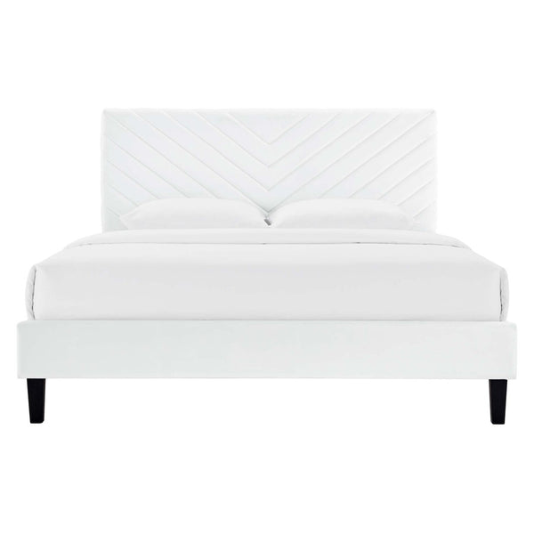 Modway Furniture Roxanne Chevron Tufted King Platform Bed - Luxe Performance Velvet with Sturdy Support & Style MOD-7046-WHI