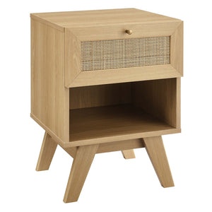 Modway Furniture Soma 1-Drawer Nightstand by Modway - Modern Compact Storage with Rattan-Style Front and Open Shelf Oak MOD-7049-OAK