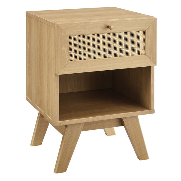 Modway Furniture Soma 1-Drawer Nightstand by Modway - Modern Compact Storage with Rattan-Style Front and Open Shelf Oak MOD-7049-OAK