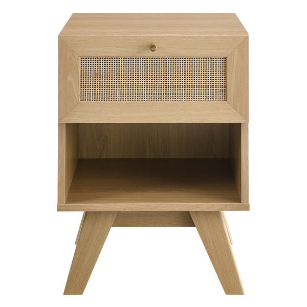 Modway Furniture Soma 1-Drawer Nightstand by Modway - Modern Compact Storage with Rattan-Style Front and Open Shelf Oak MOD-7049-OAK
