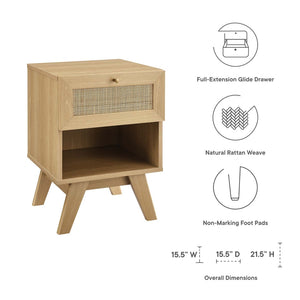 Modway Furniture Soma 1-Drawer Nightstand by Modway - Modern Compact Storage with Rattan-Style Front and Open Shelf Oak MOD-7049-OAK