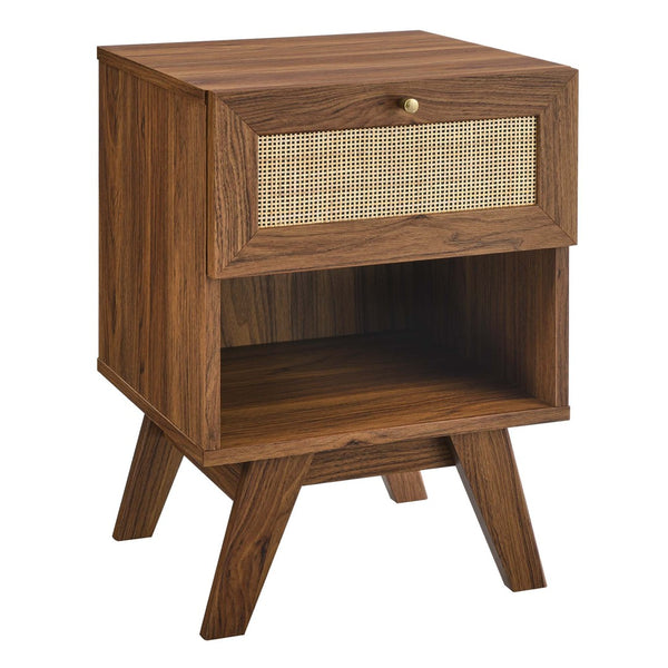 Modway Furniture Soma 1-Drawer Nightstand by Modway - Modern Compact Storage with Rattan-Style Front and Open Shelf Walnut MOD-7049-WAL