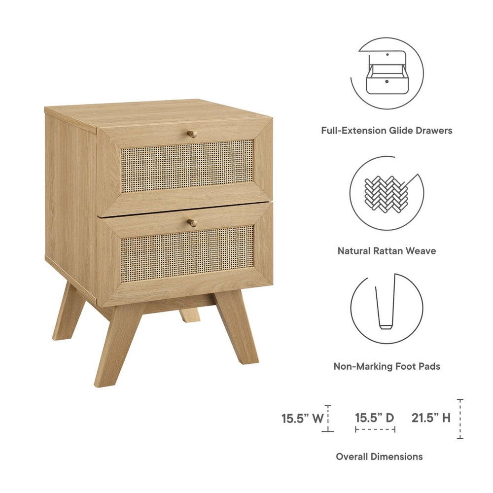 Modway Furniture Soma 2-Drawer Nightstand by Modway - Stylish Modern-Rustic Design with Rattan Weave for Storage Oak MOD-7050-OAK