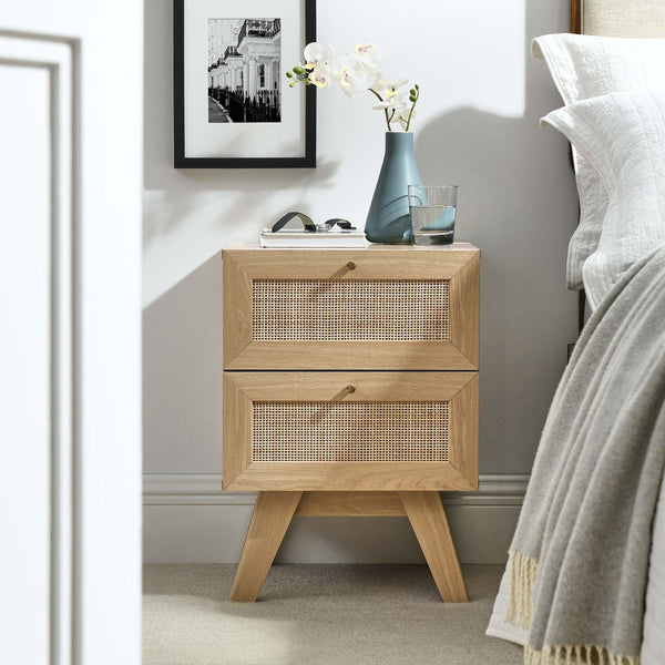 Modway Furniture Soma 2-Drawer Nightstand by Modway - Stylish Modern-Rustic Design with Rattan Weave for Storage Oak MOD-7050-OAK