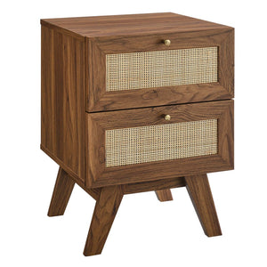 Modway Furniture Soma 2-Drawer Nightstand by Modway - Stylish Modern-Rustic Design with Rattan Weave for Storage Walnut MOD-7050-WAL