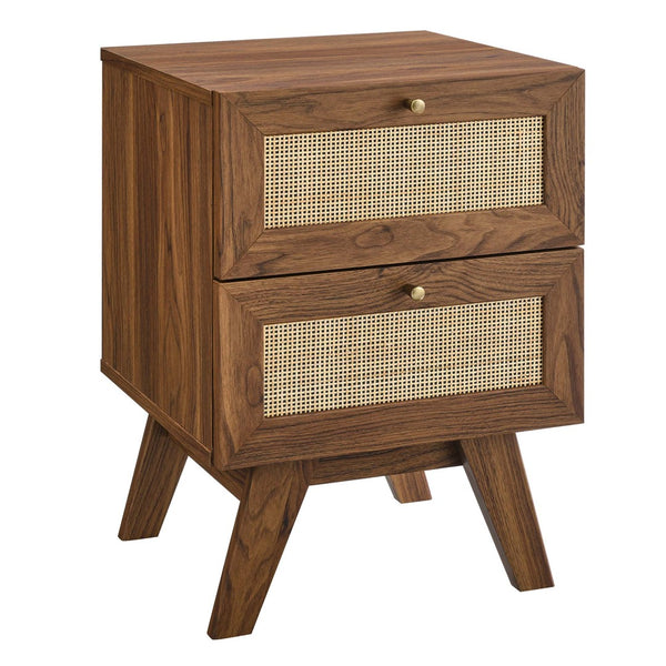 Modway Furniture Soma 2-Drawer Nightstand by Modway - Stylish Modern-Rustic Design with Rattan Weave for Storage Walnut MOD-7050-WAL