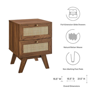 Modway Furniture Soma 2-Drawer Nightstand by Modway - Stylish Modern-Rustic Design with Rattan Weave for Storage Walnut MOD-7050-WAL