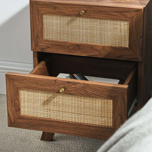 Modway Furniture Soma 2-Drawer Nightstand by Modway - Stylish Modern-Rustic Design with Rattan Weave for Storage Walnut MOD-7050-WAL