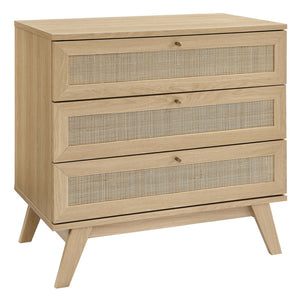 Modway Furniture Soma 3-Drawer Dresser - Coastal Charm with Rattan Fronts and Full-Extension Drawers for Storage MOD-7051-OAK