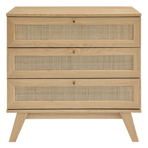 Modway Furniture Soma 3-Drawer Dresser - Coastal Charm with Rattan Fronts and Full-Extension Drawers for Storage MOD-7051-OAK
