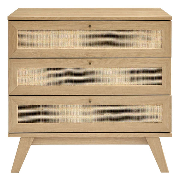 Modway Furniture Soma 3-Drawer Dresser - Coastal Charm with Rattan Fronts and Full-Extension Drawers for Storage MOD-7051-OAK