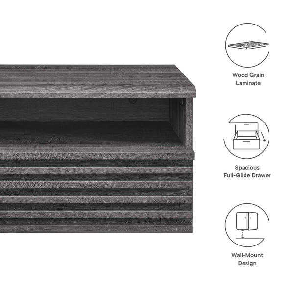 Modway Furniture Render Wall-Mount Nightstand - Mid-Century Modern Design for Stylish Storage and Space-Saving Solutions Charcoal MOD-7058-CHA