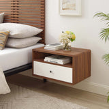 Modway Furniture Transmit Wall Mount Nightstand Walnut White 15.5 x 23 x 13.5