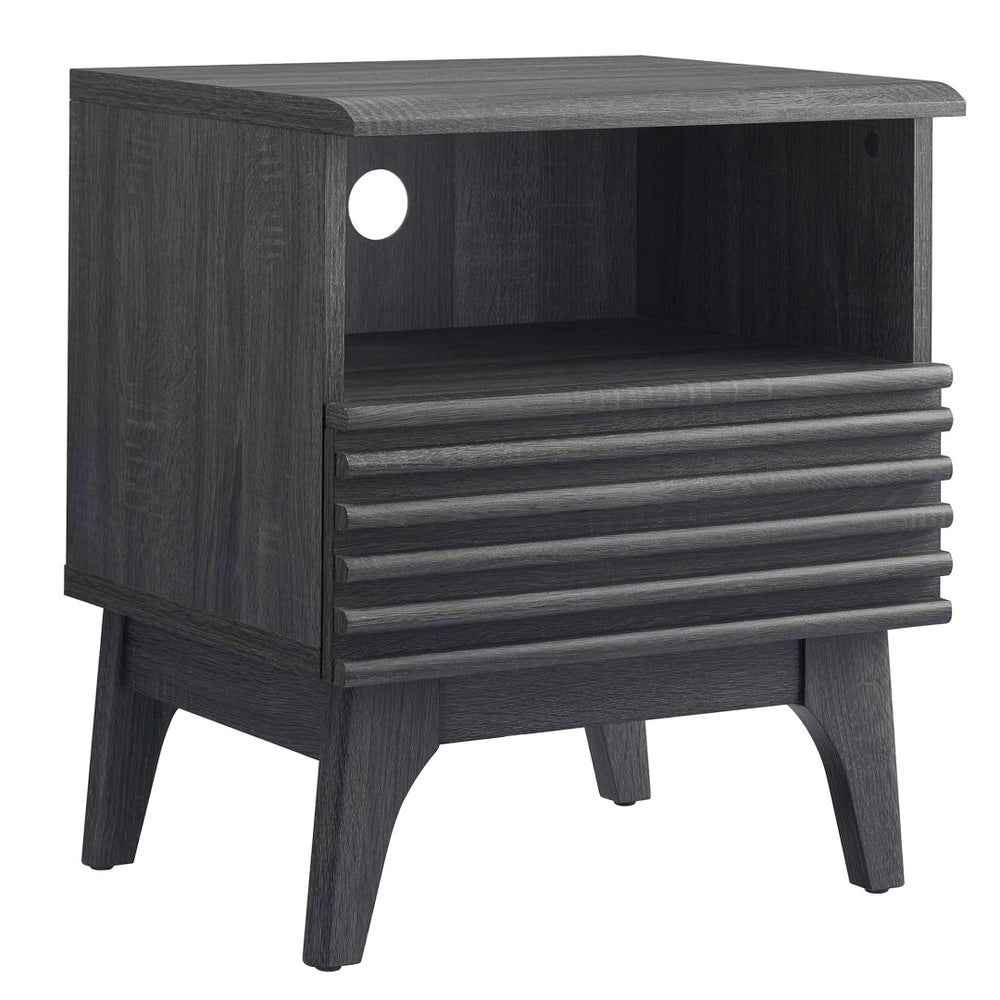Modway Furniture Render Nightstand by Modway - Stylish Mid-Century Design with Spacious Drawer and Open Storage Space Charcoal MOD-7070-CHA