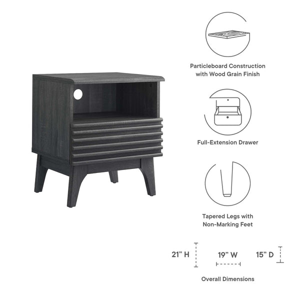 Modway Furniture Render Nightstand by Modway - Stylish Mid-Century Design with Spacious Drawer and Open Storage Space Charcoal MOD-7070-CHA