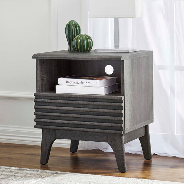 Modway Furniture Render Nightstand by Modway - Stylish Mid-Century Design with Spacious Drawer and Open Storage Space Charcoal MOD-7070-CHA