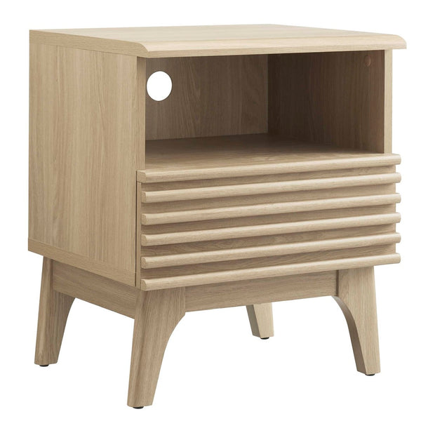 Modway Furniture Render Nightstand by Modway - Stylish Mid-Century Design with Spacious Drawer and Open Storage Space Oak MOD-7070-OAK
