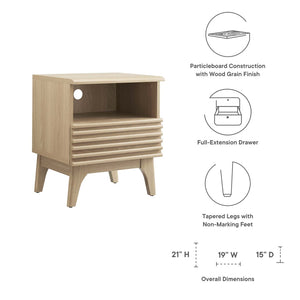 Modway Furniture Render Nightstand by Modway - Stylish Mid-Century Design with Spacious Drawer and Open Storage Space Oak MOD-7070-OAK